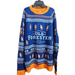 OLD FORESTER BOURBON Mens Embroidered Sweater Navy Blue Orange Size Large